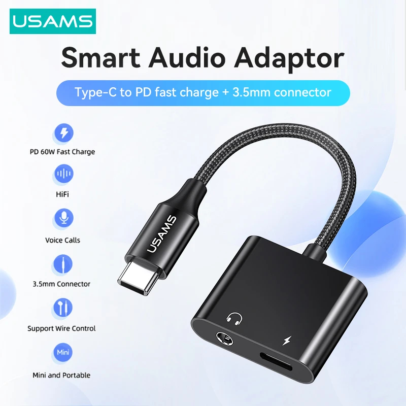USAMS USB C to 3.5mm Jack Headphone Adapter Aux Type C to 3.5DC Audio