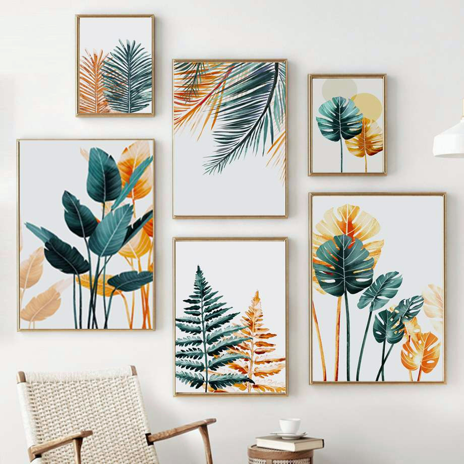 A4 Nordic Wall Decor Tropical Leaves Posters Prints Green Leaf Wall Art ...