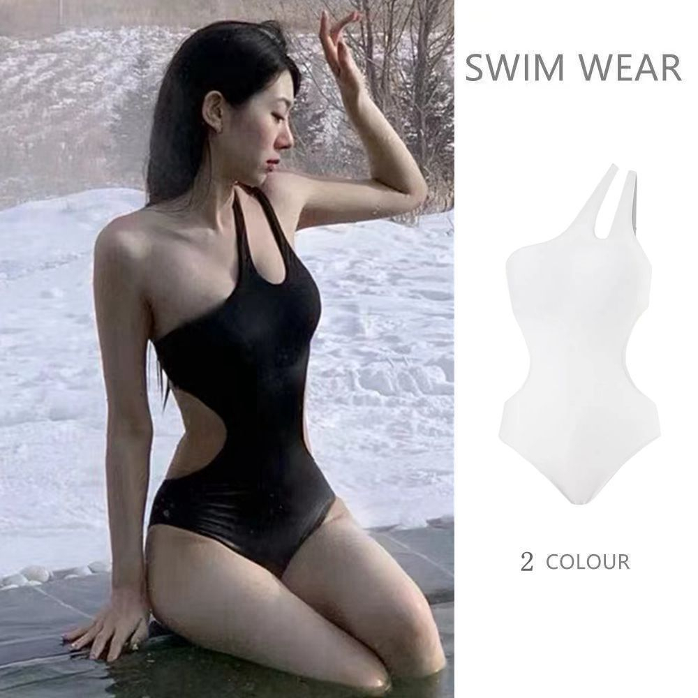 Korean swimsuit women's ins side exposure onepiece slim deep V sexy