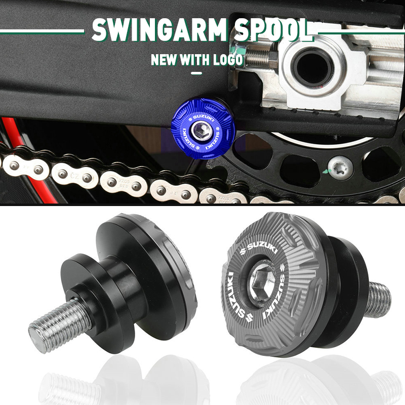 RatedR Black Aluminum Swingarm Spools / Bobbins For Suzuki GSX-R 600, 750, 1000, 1100 - Engraved Design, 2-Year Warranty