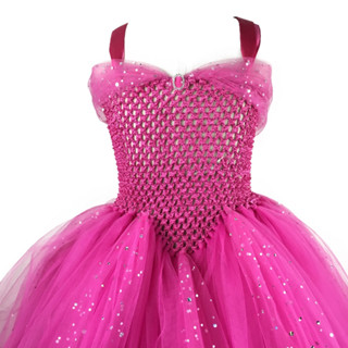 Girls Pink Glitter Tutu Dress Kids Crochet Sparkle Tulle Evening Dress ...