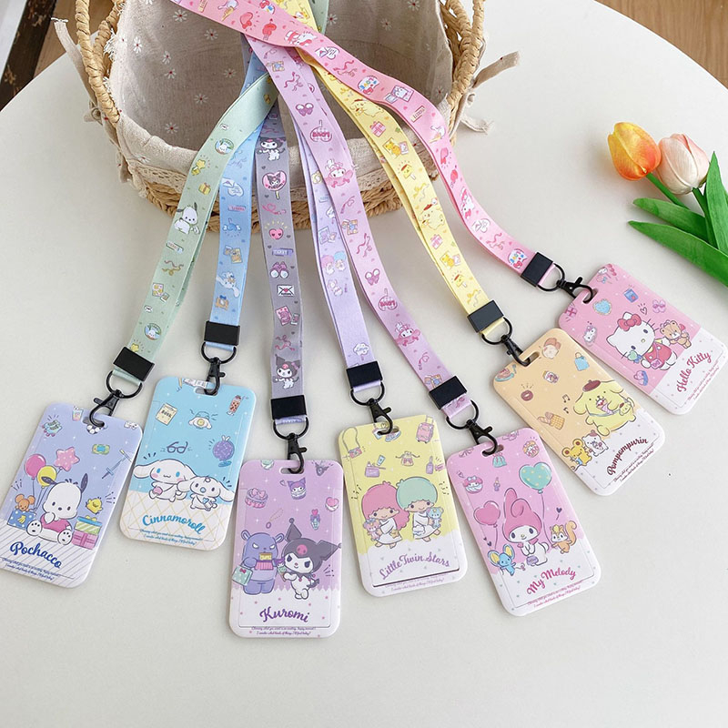 Sanrio Kuromi Hard Card Holder with Rope Slide Cover Card Holder for ...