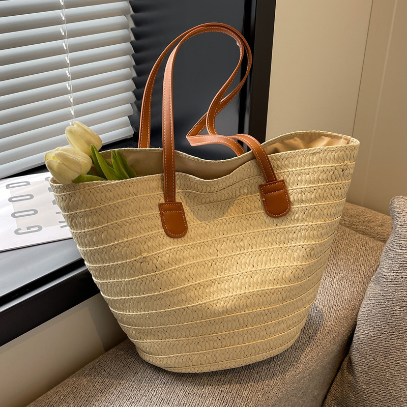 Women's Summer Straw Woven Large Capacity Basket Shoulder Bag Fashion ...