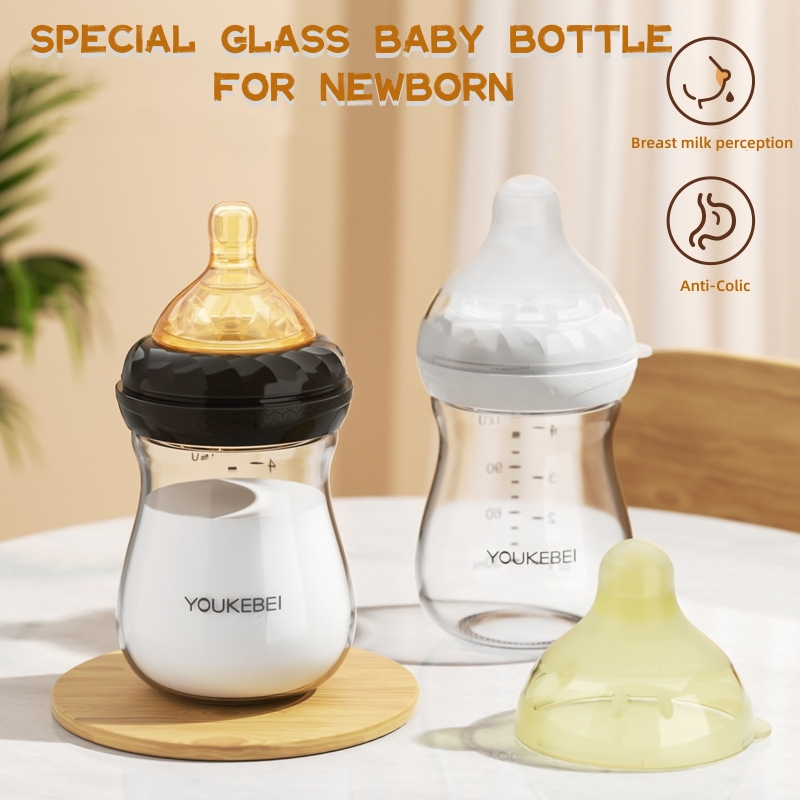 Newborn Glass Baby Bottle Learn Drinking AntiChoking Water Milk
