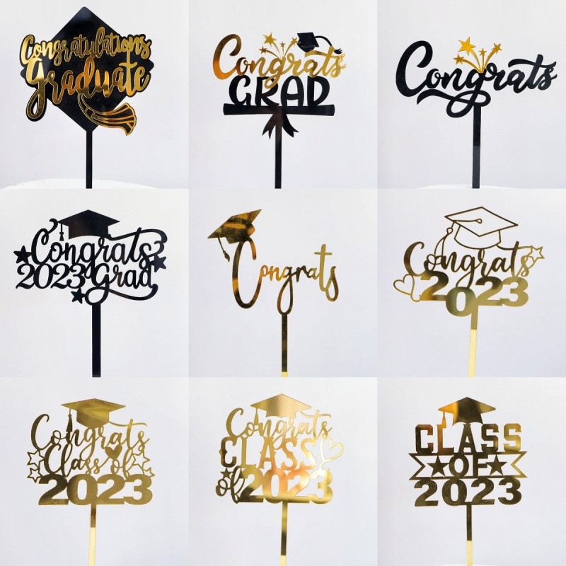 Pack of 10 Piece Acrylic Congrats 2023 Cake Topper Happy Graduation