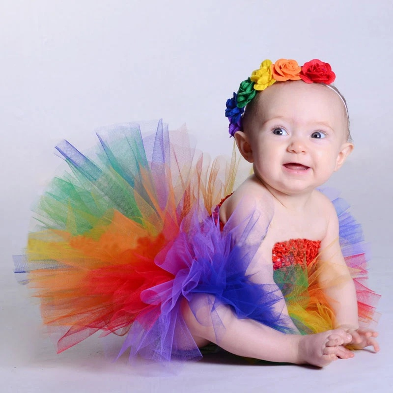 Cute Baby Rainbow Tutu Dress Infant Girls Crochet Tulle Dresses with Flower Hairbow Set Newborn Birthday Party Costumes Photography Dress Cloth Outfit Shopee Philippines