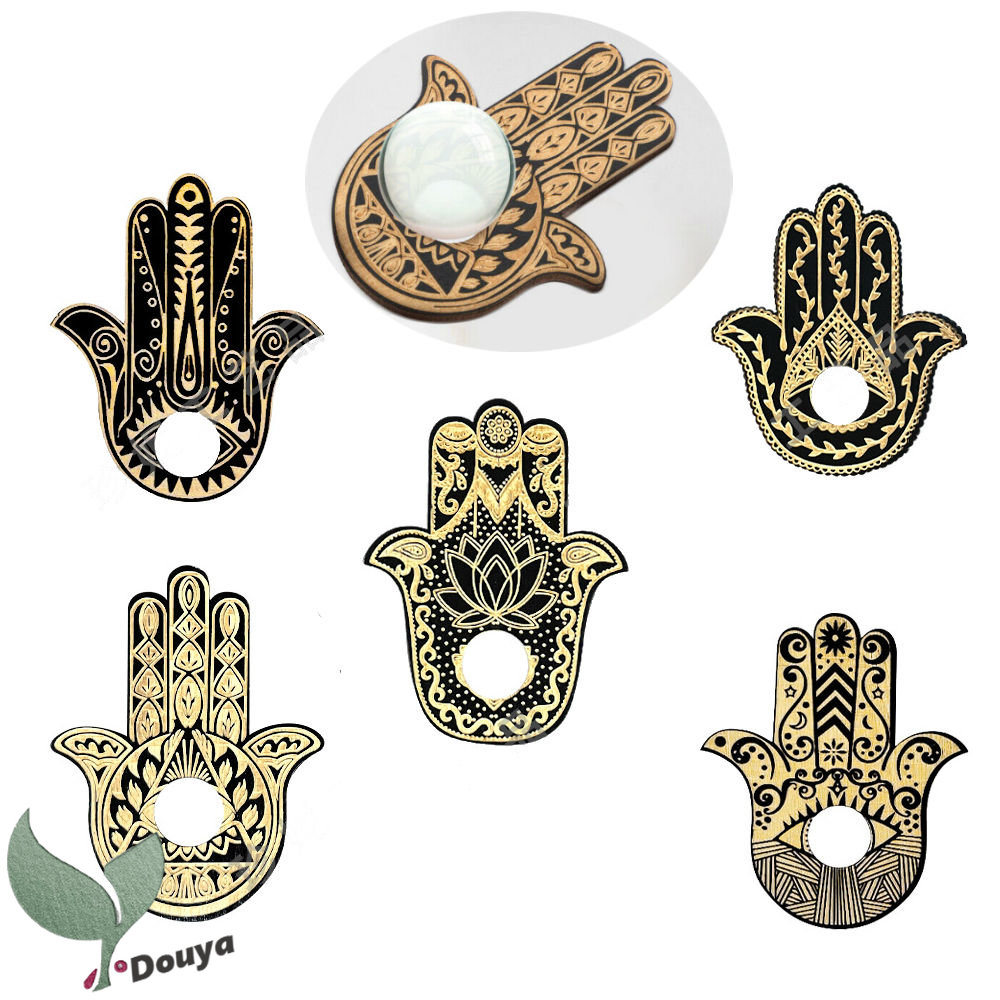 5pcs/set Mini Wood Crystal Sphere Holder, Hamsa Hand shape Crystal Ball