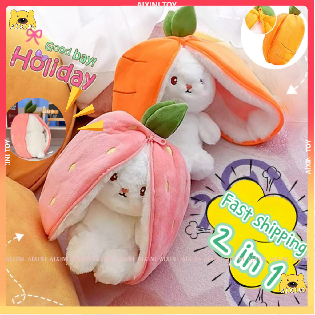 【2 in 1-Fast Delivery】AIXINI Strawberry Rabbit Plush, Cute Bunny 2 in 1 ...