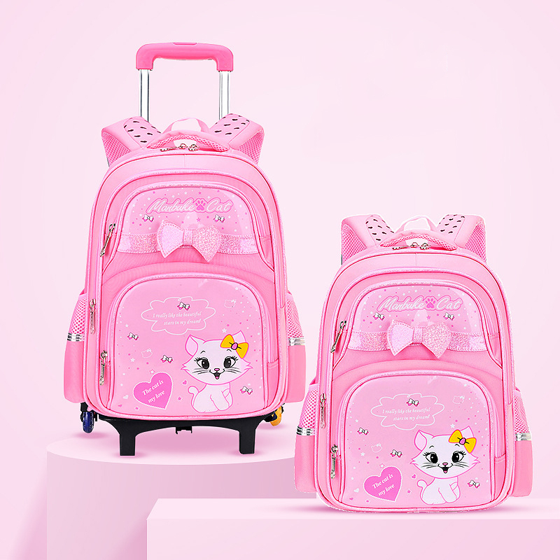 Elementary School Students Trolley Schoolbag Girls Six Wheels Can Climb ...