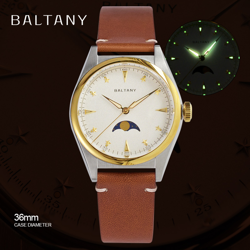 Baltany 39mm Quartz Watch Miyota 6P24 Movement Bubble Moonphase IPG ...