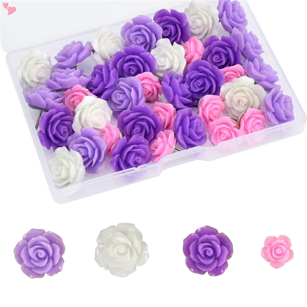 40pcs Cute Rose Flower Resin Push Pins Thumbtack Board Drawing Photo ...