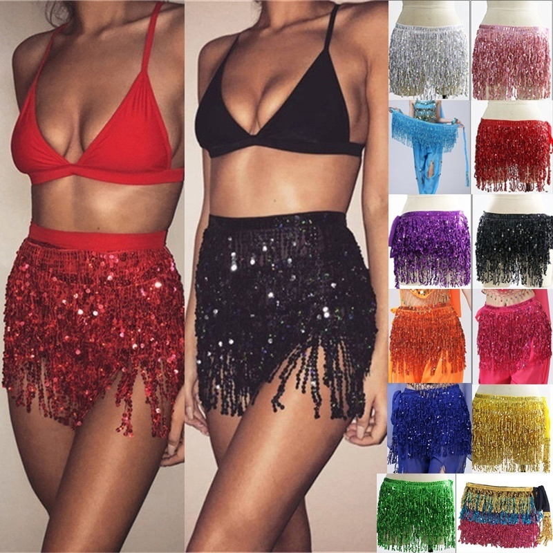 Belly Dance Costume Sequin Tassel Fringe Hip Scarf Belt Waist Wrap