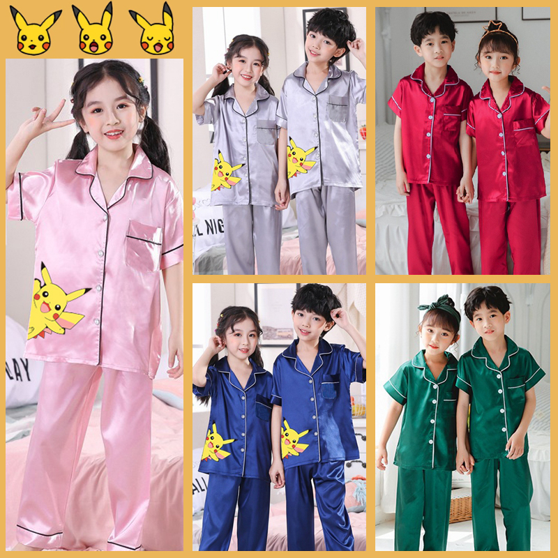 Kids Satin Silk Pajamas Short Sleeve Long Pants Kids Pyjamas Girls ...