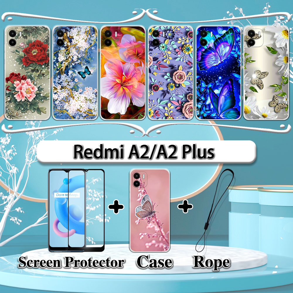 2 IN 1 For Redmi A2 A2 Plus Case with Tempered Glass Curved Ceramic ...