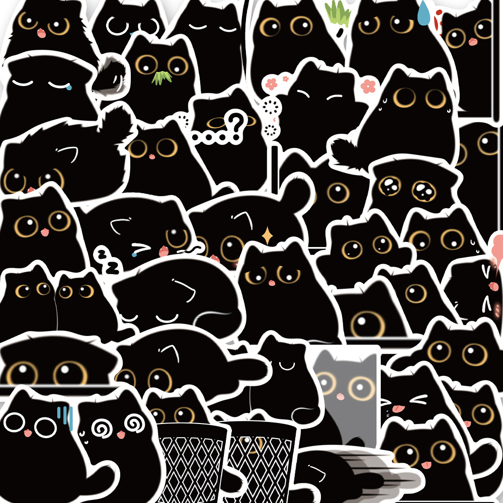 50PCS Black Cat Cute Kawaii Stickers Vintage For DIY Notebook Guitar ...