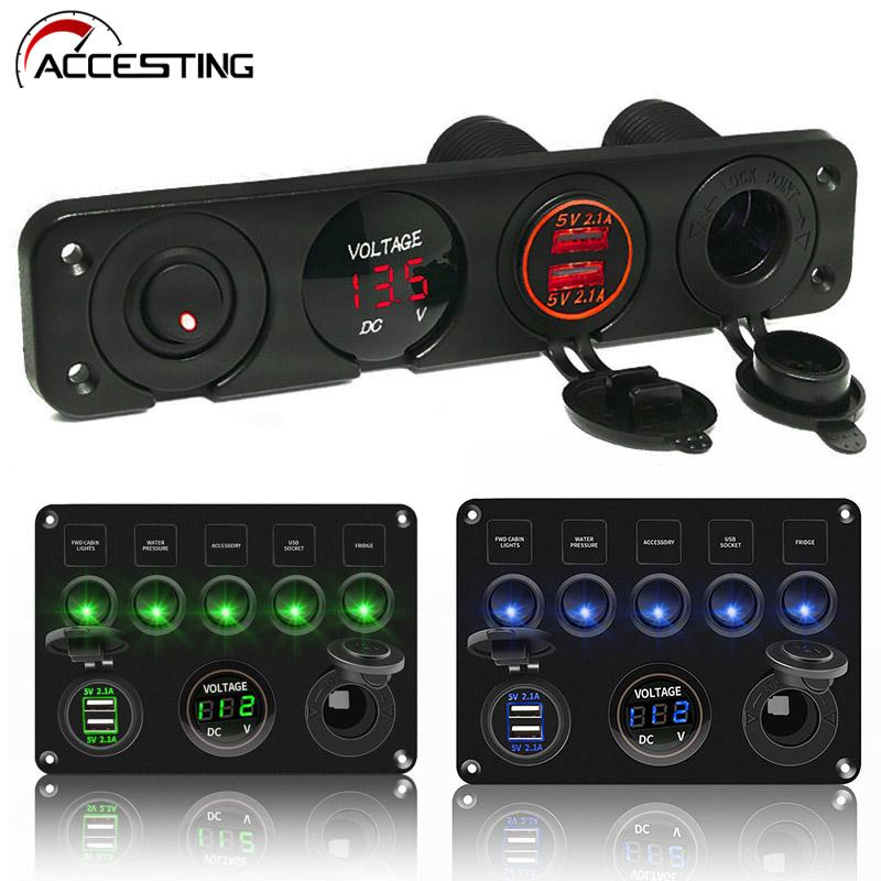 8 Gang Toggle Switch Panel Dual USB LED Voltmeter Marine Switch Panel
