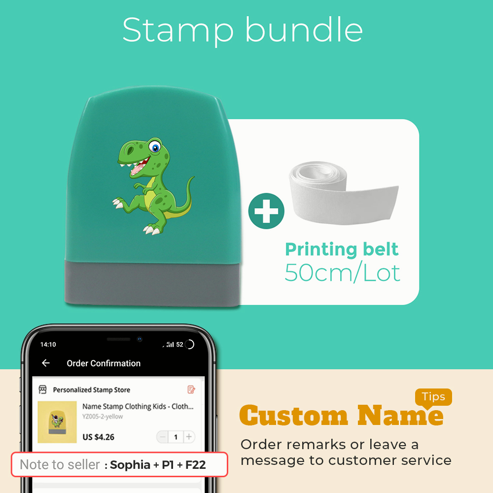 Cartoon Dinosaur Custom Name Stamp For Personalise For Baby Student ...