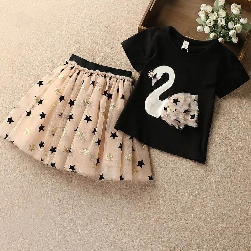 thumbnail image 2 of Summer Girls Clothes Set Skirt Solid Color Top With Skirt Cute Two 2 of 12