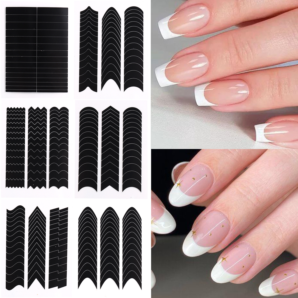 6Pcs French Manicure Strips French Tips Guides Nail Sticker Wave Lines ...