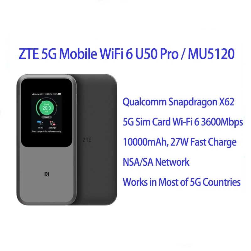 ZTE MU5120 5G Portable WiFi U50 Pro 10000mah 27W Fast Charge WiFi 6