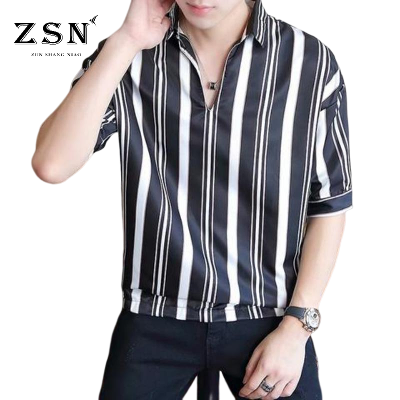 ♛ZSN Zun Shang Niao♛ Short Sleeve Stripe Polo Shirt For Men Fashion V ...