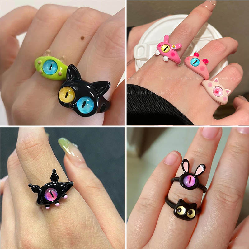 Funny Black Cat Monster Big Eye Ring for Women Fashion Finger Gift ...