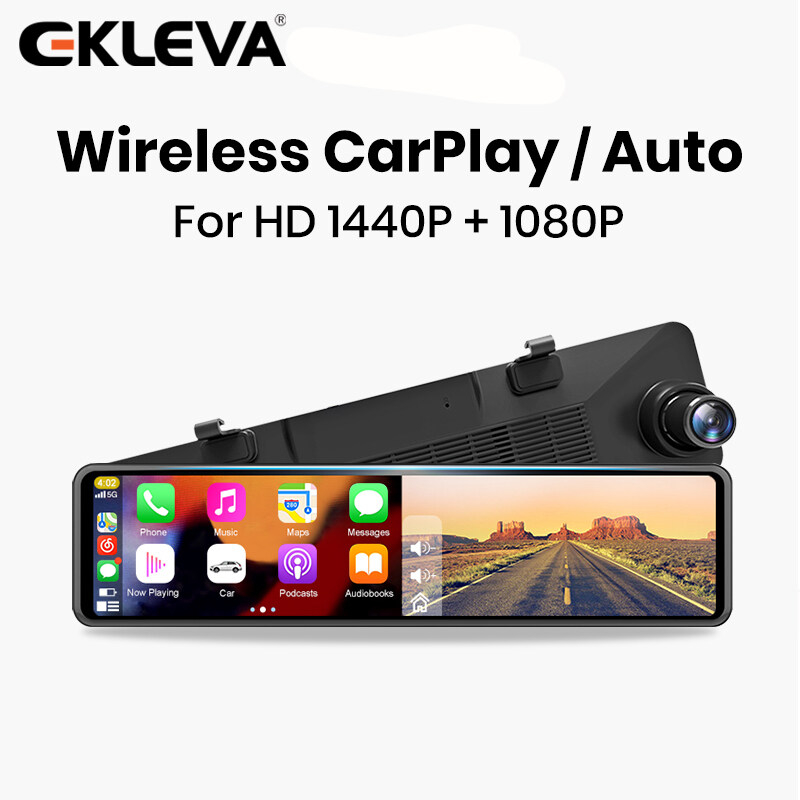 EKLEVA Wireless CarPlay Android Auto Dual Screen Car DVR Dash Cam 11.26 ...