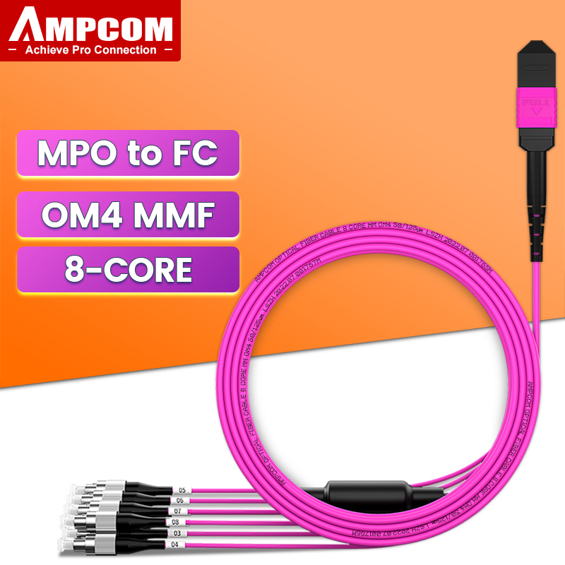 AMPCOM MPO/MTP To FC Fiber Breakout Cable, OS2 OM3 OM4 8/12 Cores ...