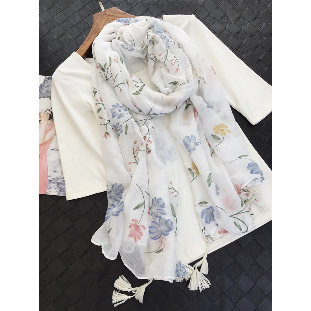 Mini Floral Print Square Scarf In NATURAL MULTI | White Stuff