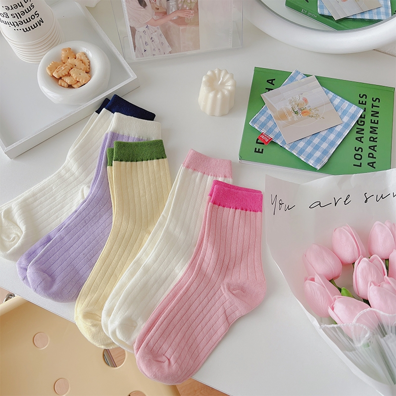 Candy-colored socks women students wild ins thin Korean tube stitching ...
