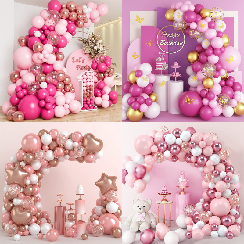Pink Balloons For Baby Girl 1st Happy Birthday Party Decorations Latex ...