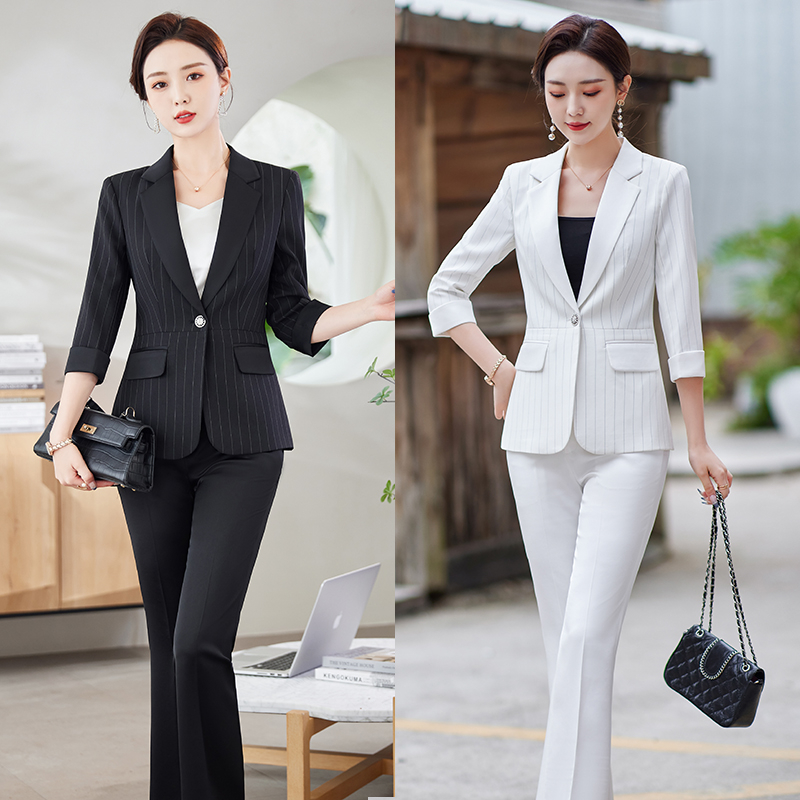 Ready stock Summer Pants Sets For Women 2 Piece Set Half Sleeve Blazer Trousers Suit Black White Stripe Hight Quality Chic Elegant Business Outfit Shopee Philippines