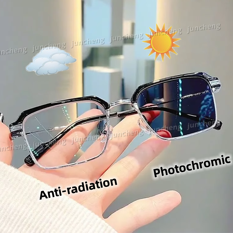 Photochromic Anti Radiation Glasses Korean Square Metal Men Women ...