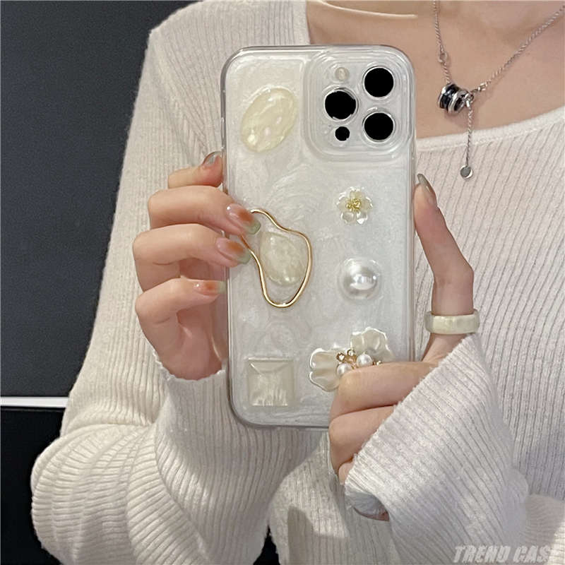 Aesthetic Shell White Gem Flower Phone Case For iPhone 16 15 14 13 12 11 Pro Max Xs Max XR