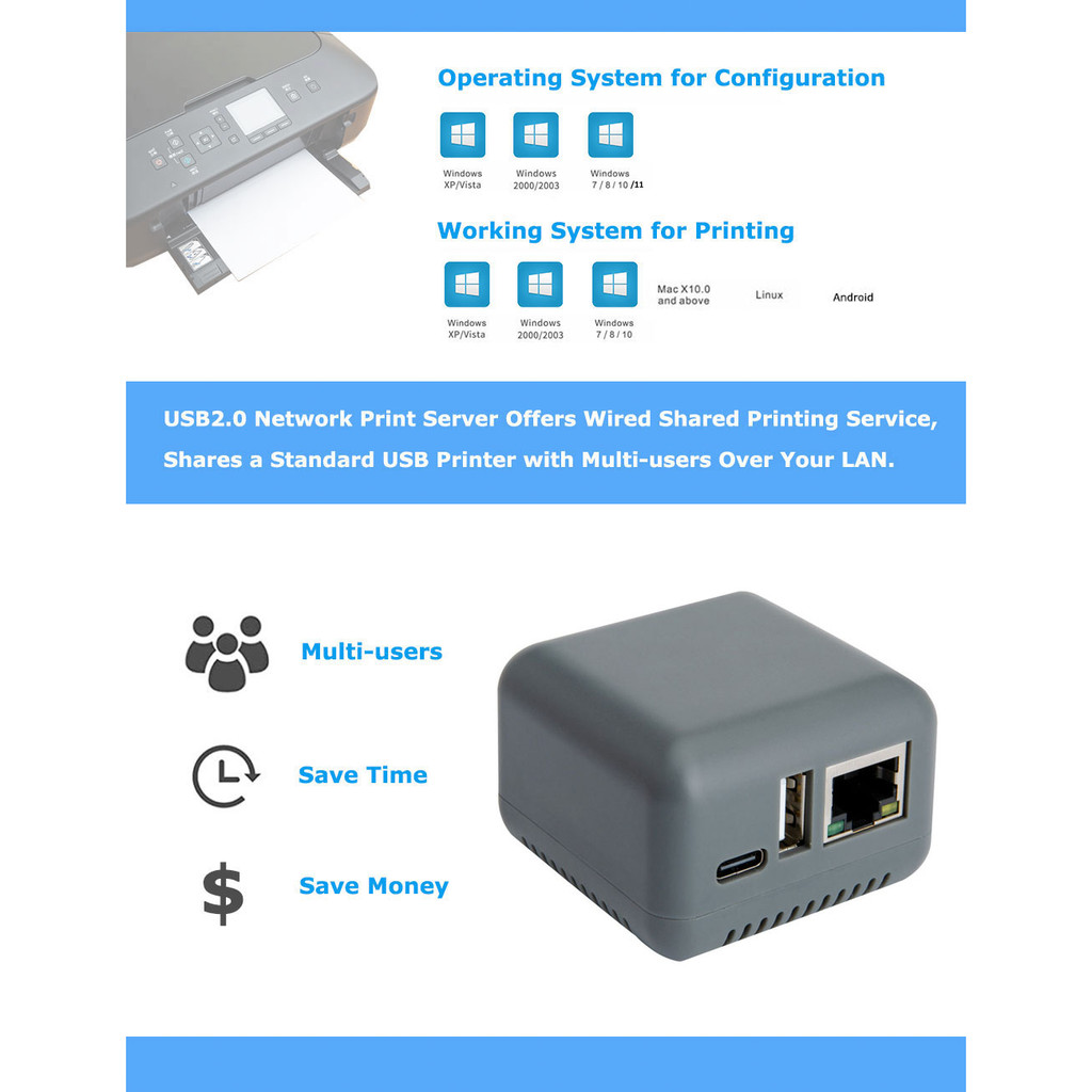 Upgrade Your USB Printer with the LOYALTY-SECU Mini Ethernet to USB 2.0 ...