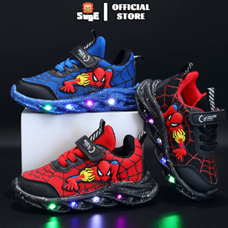 SUGE LED Spiderman Shoes For Kids boy ports shoes for Christmas party mesh boys running shoes sneakers Shopee Philippines