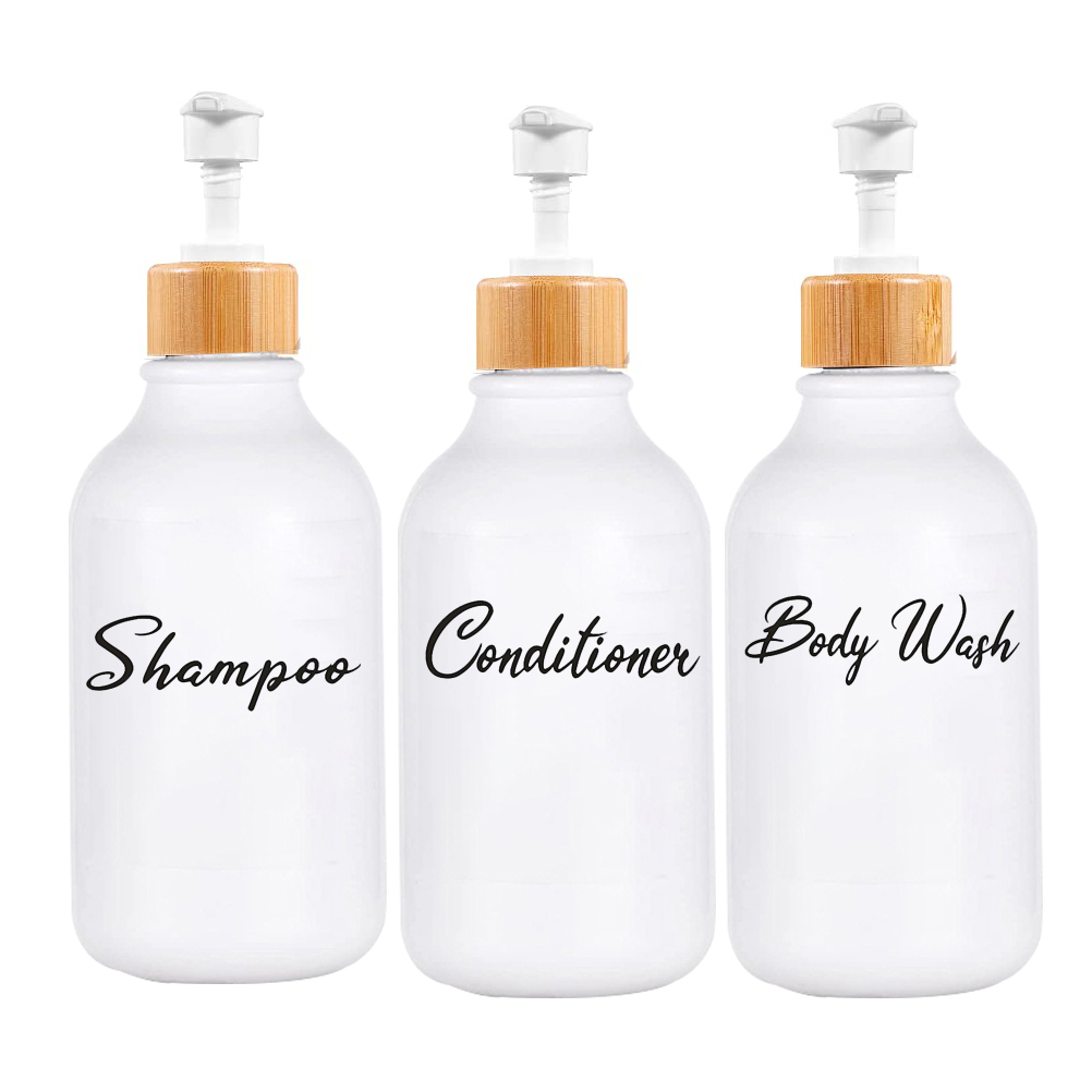 Shampoo Shower Gel Conditioner Dispenser for Hotel Bathroom Refillable Empty Bamboo Pump Glossy