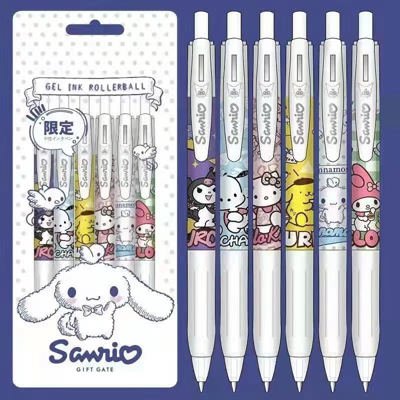 6Pcs/Pack Sanrio 0.5mm Animal Gel Pen Kawaii Sanrio Press Pen Neutral ...