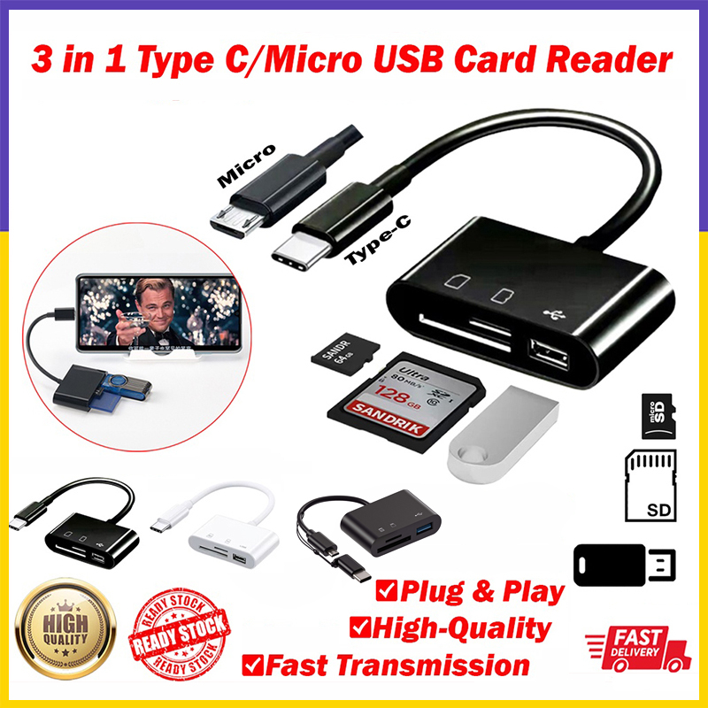  1 3 days delivery 3 in 1 type c micro usb to sd card reader otg usb