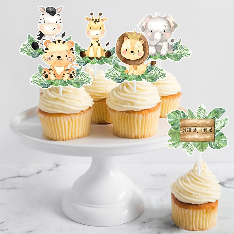 18PCS Safari Theme Cake Topper For Birthday Cupcake Toppers Set Safari ...