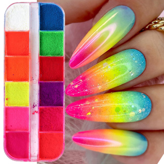 12 Grids Neon Nail Powder Fluorescent Makeup Matte Eyeshadow Palette Nail  Art Decoration Neon Pigment Manicure Dust Powder in 2023