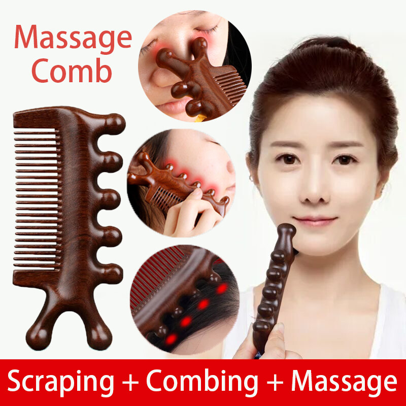 Multifunction Meridian Massage Comb Sandalwood Head Massager Facial