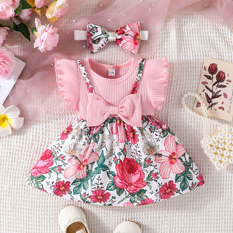 Newborn Baby Girl Dress 324 months Korean Style Summer Ruffle Sleeve Bow Toddler Kids Girl Cute