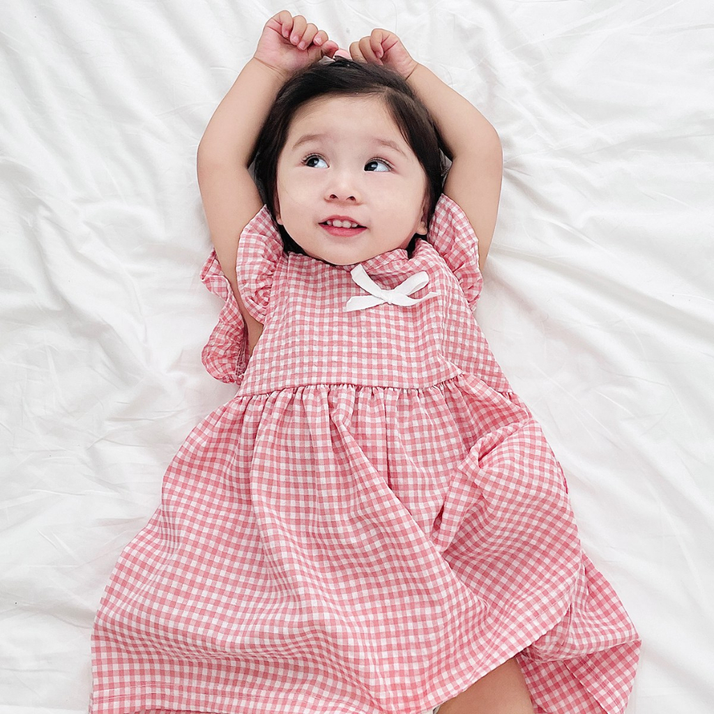 Adorable Baby Girls Dress Pure Cotton Korean Style Princess Kids Plaid