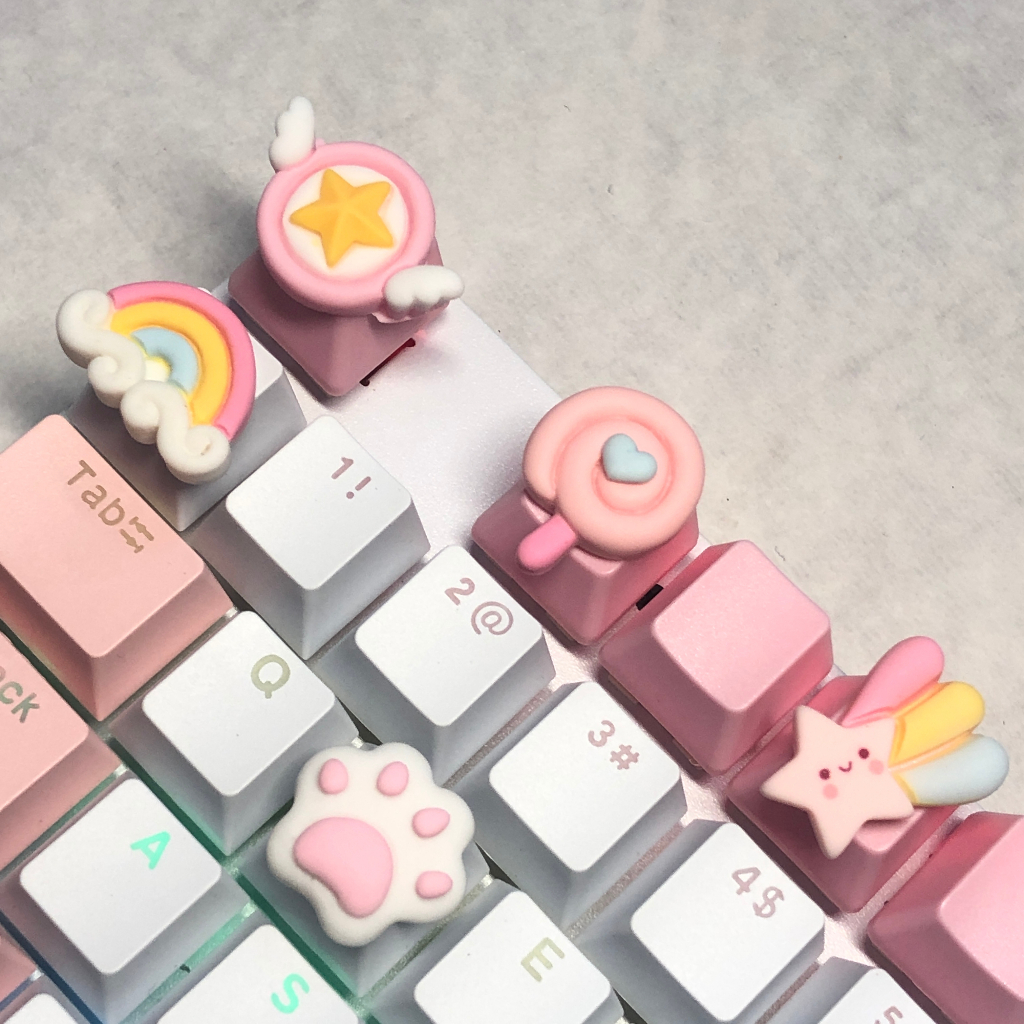 Cross Axis Mechanical Keyboard Replacement Keycap Cartoon Pink Wings