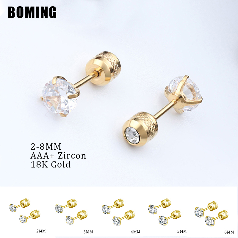 [BOMING] 2-8MM 1Pair 18K Gold Titanium Stainless Diamond AAA+ Zircon ...