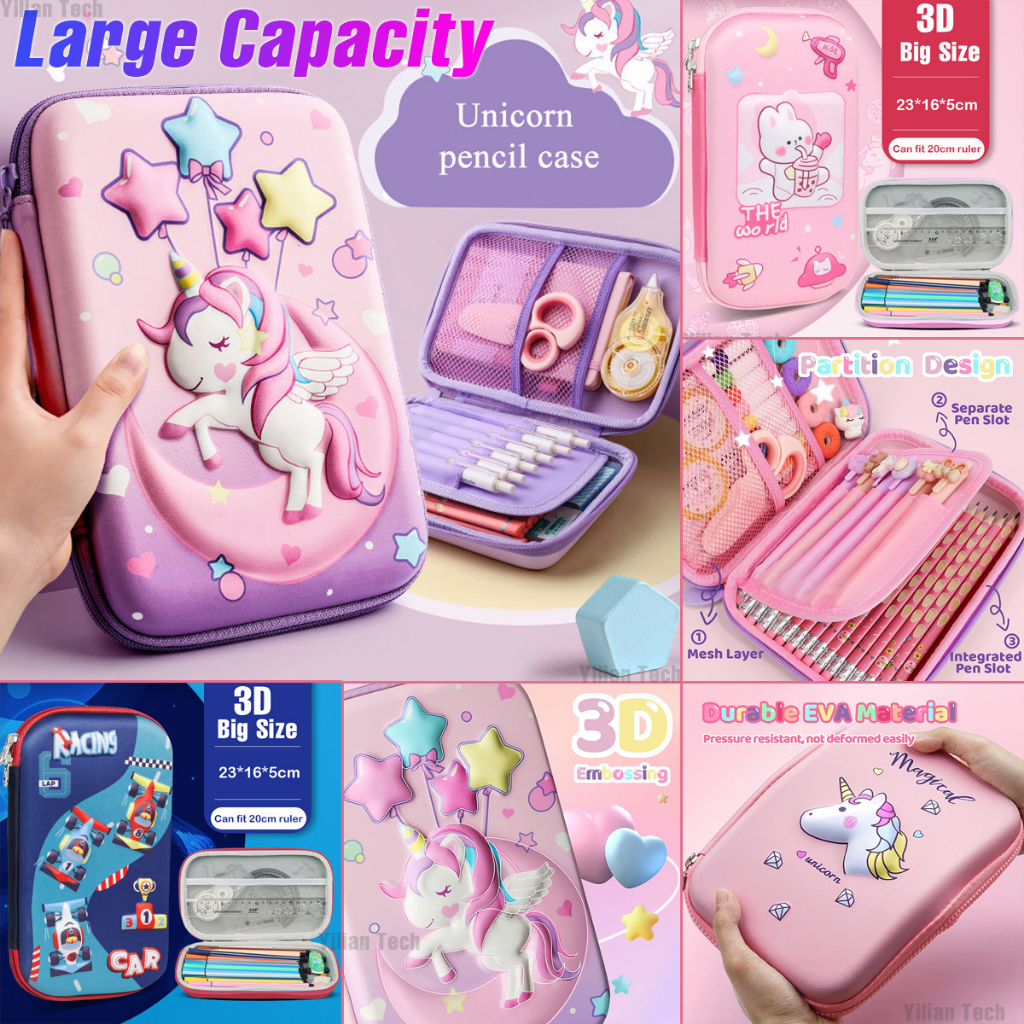 Unicorn Pencil Box Pencil Case 3D Kawaii Pencil Box Girl High Capacity ...