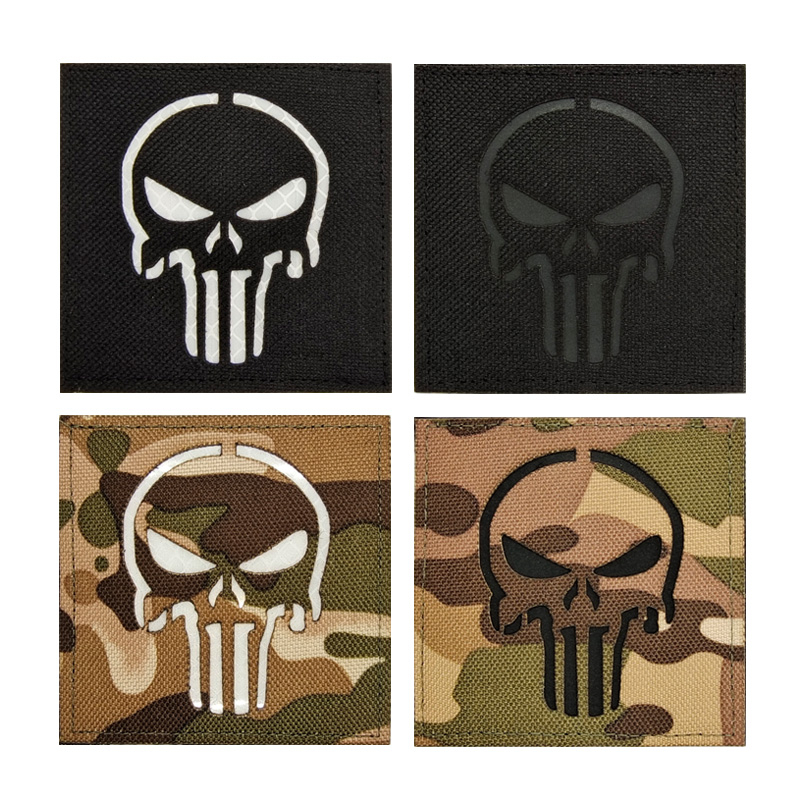 Toppa Tattica Morale Patch - Teschio Punisher Nero Ricamato 5x7,5 Cm Con Velcro