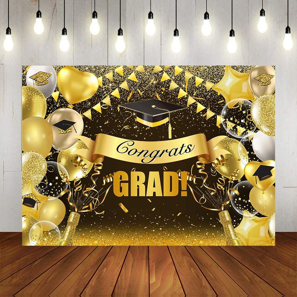 10x8ft Congrats Grad Backdrop Gold Glass Class of 2023 Congratulate ...