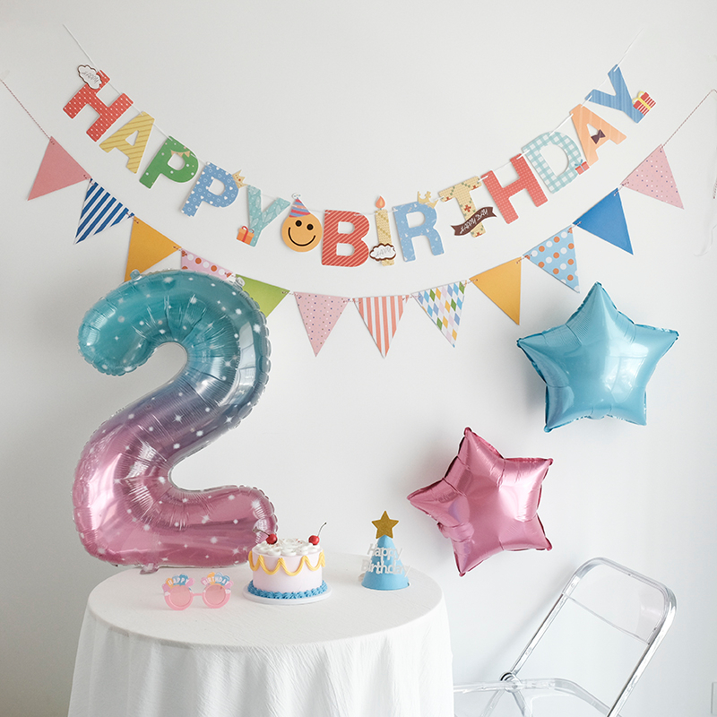 ins Balloon Happy Birthday Banner Set 1 2 3 Years Old Party Photo Prop ...